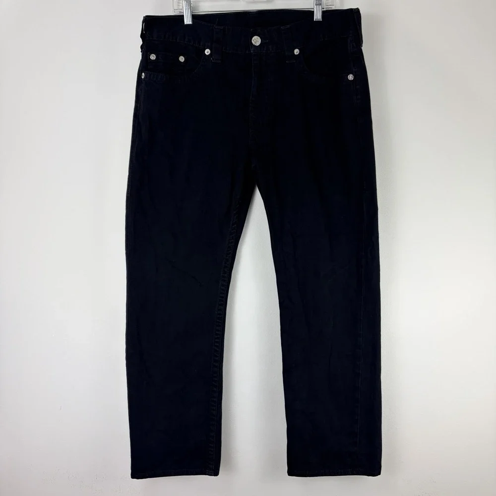True Religion Men's Jeans Size 36 Black Denim Straight Leg World Tour